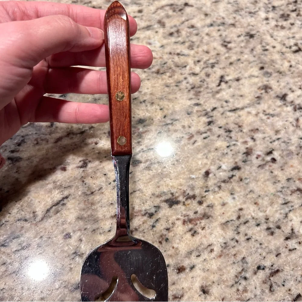 Vintage Slotted Wood Handled Stainless‎ Steel Cake/Pie Server